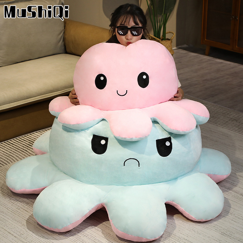 MuShiQi Cute Reversible Octopus Plush Toy Double-Sided Flip Emotion Stuffed Animal ราคา 160 บาท*ส่งฟรี