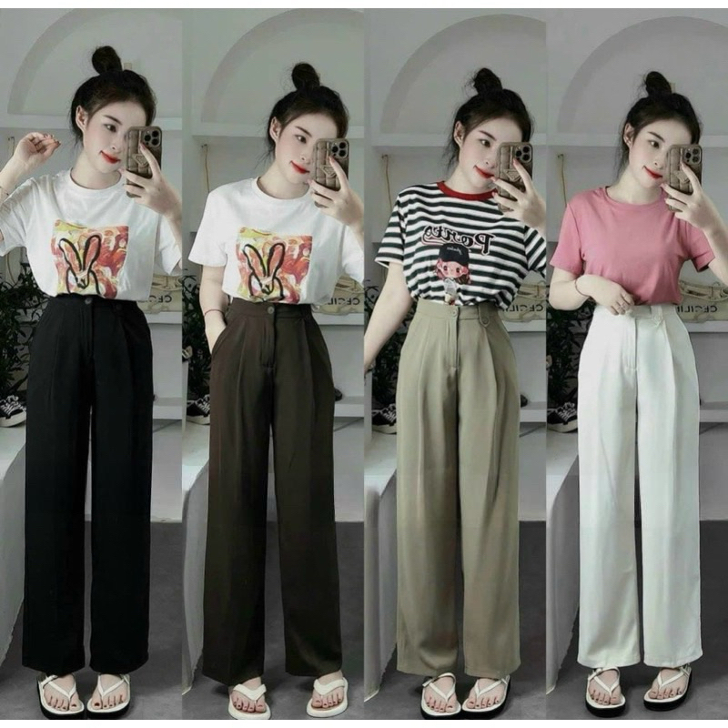  Quần suông nữ nấm lùn quần suông lửng cho nàng 1m5. Dài 87cm hỗ trợ che khuyết điểm tôn dáng chất vải tuyết mưa vitex 