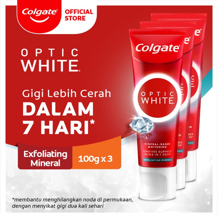 [3 PCS] Colgate Optic White Exfoliating Mineral Toothpaste/Pasta Gigi 100 gr - Triple pack