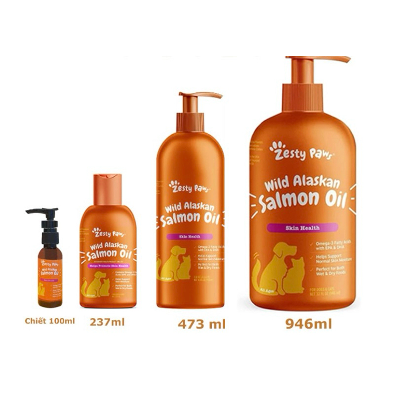 Dầu Cá Hồi Zesty Paws Hỗ Trợ Dưỡng Lông & Tăng Cường Đề Kháng Chó Mèo (Mỹ)