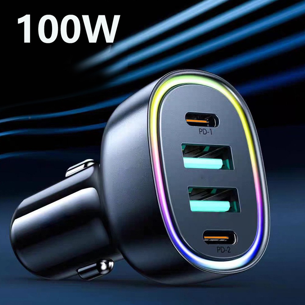 【Bonjoy】 sạc nhanh 100W thiết bị sạc USB cho xe hơi với 4 cổng và đèn LED báo nguồn [hàng tồn kho hàng Mới Lớn]