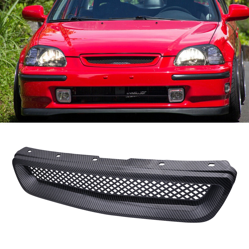 (CFGN) Car Carbon Fiber Mesh ABS Front Hood Grille Grill for 96-98 /EK JDM