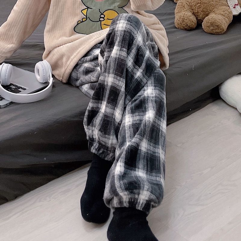 HalloweenWinter Sleep Bottoms Women Coral Fleece Warm Thick Elastic Waist Trousers Casual Soft hermal Sleepwear Female Bottoms Trouserschristmas