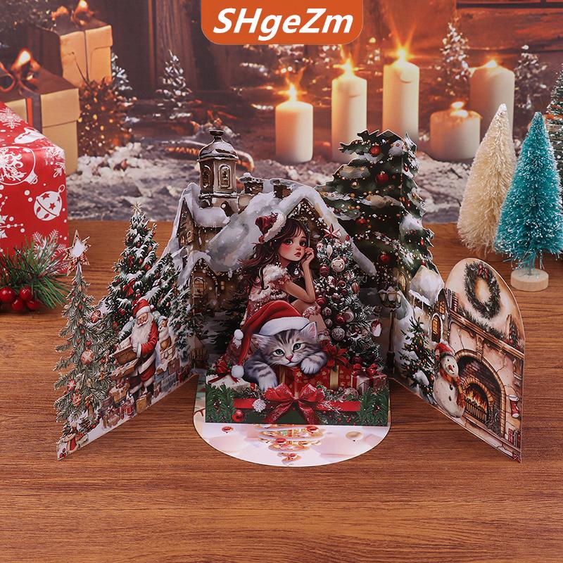 [COD] SHgeZm Thiệp chúc mừng lễ hội làng tuyết giáng sinh 3D đêm trước cảnh giáng sinh với ông già Noel, mèo