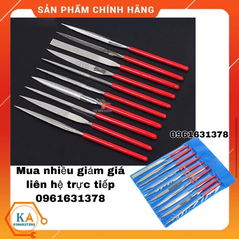 Bộ dũa mài kim loại hợp kim đa năng 10 cây các size 5x180mm, 4x160mm, 3x140mm, dũa kim cương loại xịn chính hãng DIAMOND