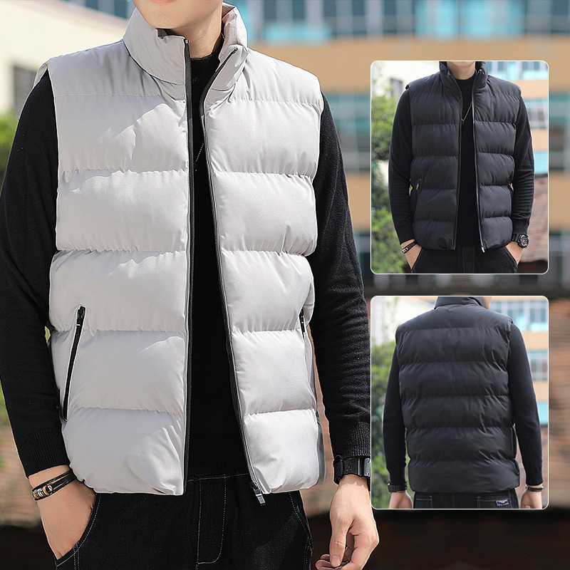 Áo Khoác Vest Nam Áo Khoác Nam Mẫu Mới Mùa Đông Áo Khoác Giữ Ấm Cổ Đứng Cotton Không Tay