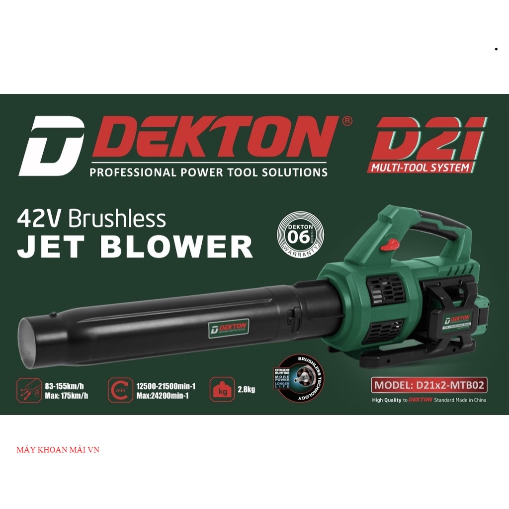 Thân máy thổi lá thổi bụi dekton motor brushless/ turbo 42v d21-x2mtb02/ dùng 2 pin d21 chính hãng đl vn