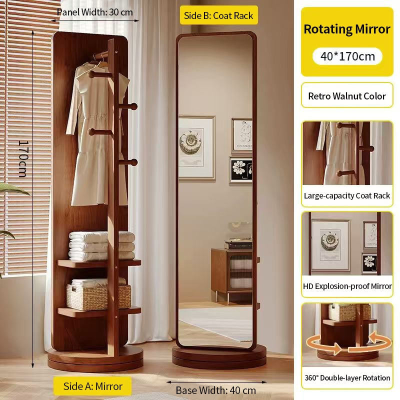 Turtle Full-Length Retro Floor Mirror Home Storage and Dressing Mirror Rotating and Movable for the Bedroom