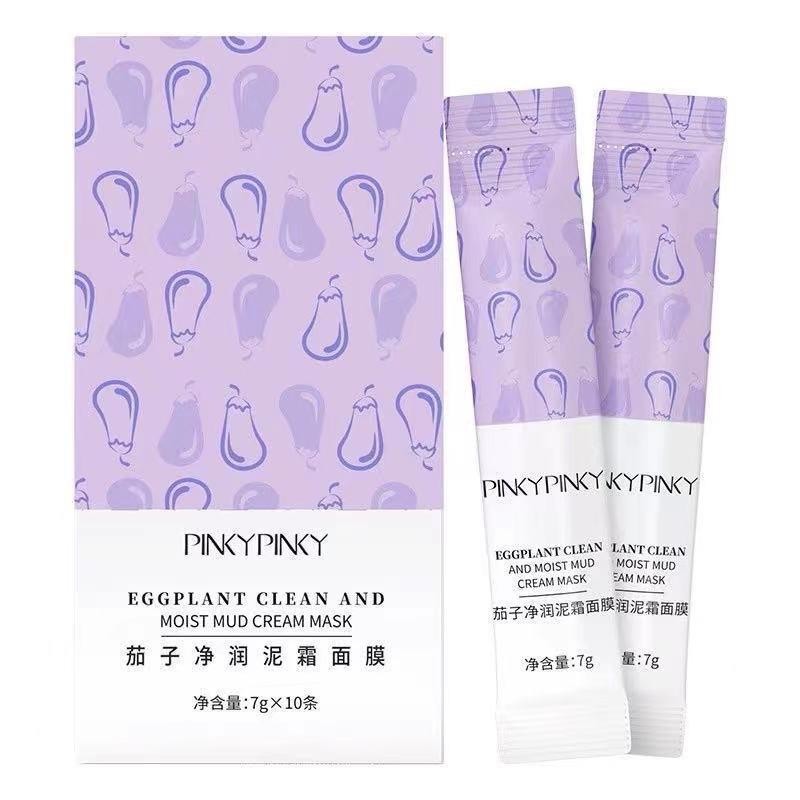 Pinkypinky Skin Nourishing Mud Mask 1 Box Contains 10 Packets, Skincare Mask, Finely Ground Eggplant Mask, Refreshing, Cleansing Mask.