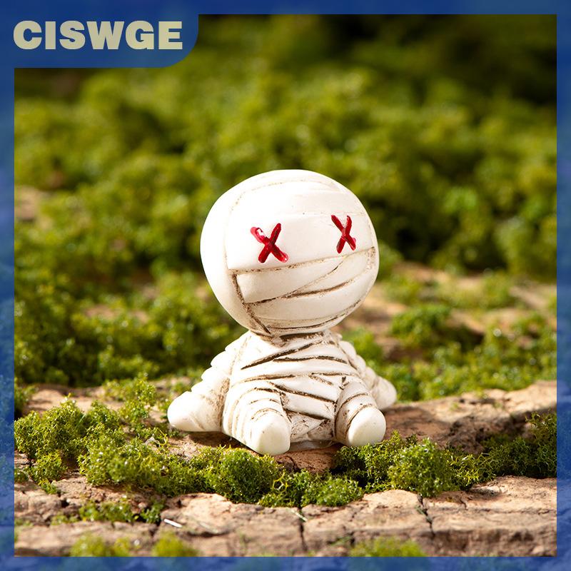 CISWGE Halloween Resin Ghost Skull Tombstone Miniature Figurines Dollhouse Accessories Halloween Home Table Flower Pot Decor