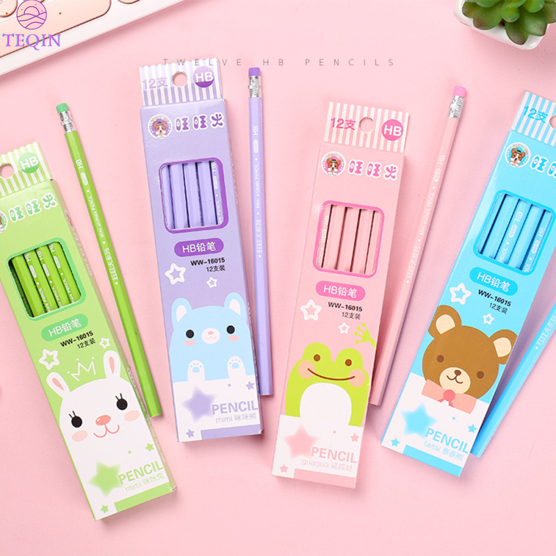 TEQIN IN stock Wooden Children Cartoon Writing Pencil Lead-free Hb Pencil Drawing Stationery For Painting Writing Kids Gifts