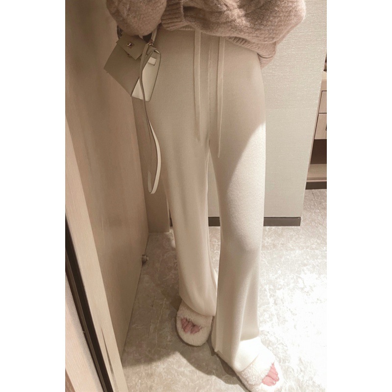 [AA Pink Bubble] Knitted Wide Leg Mop Pants Women's Autumn and Winter High Waist Drooping Straight Loose White Casual Pants Slim All-Matching Long Pants