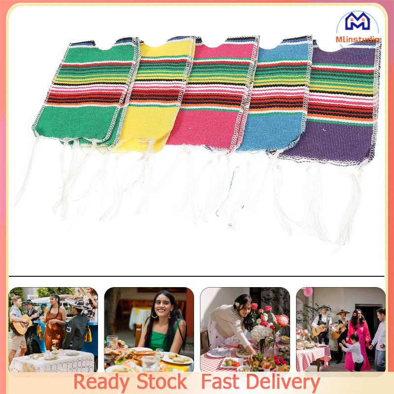Mlinstudio 5pcs Bia Poncho Mini Serapes Chai bìa cho Cinco de Mayo Mexico Chai Ponchos Mexico Trang trí