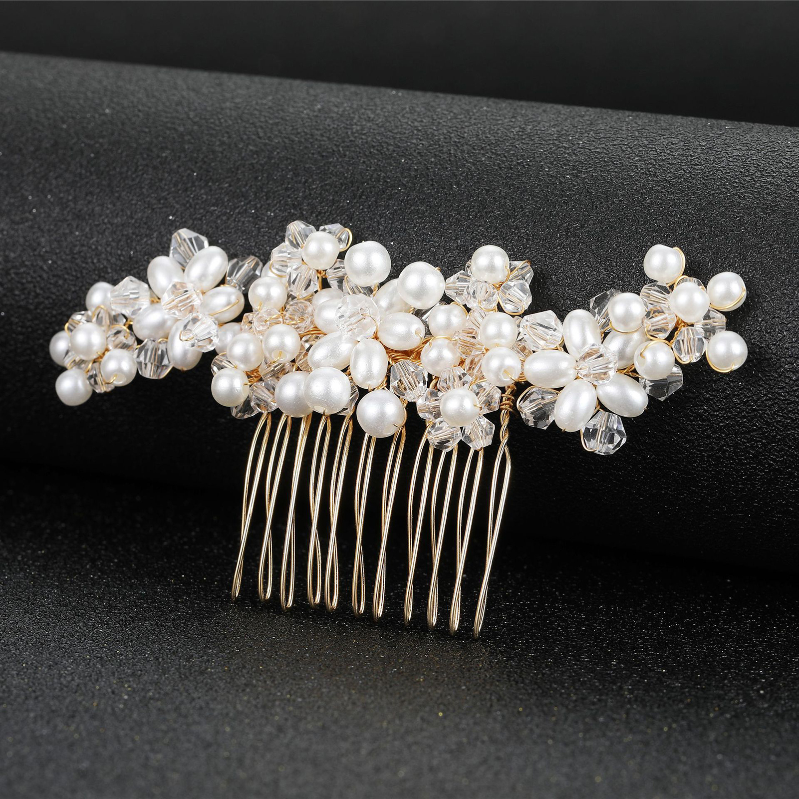 Phù dâu Gold Silver Hair Comb Ngọc trai & Pha lê Phụ kiện tóc cho nữ trang sức nữ hàng ngày TF-Ais-VN