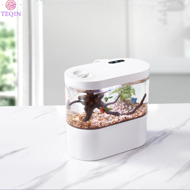 TEQIN Small Aquarium, Desktop Fish Tank, Mini Fish Bowl With LED Light And Filter, Goldfish Tanks Betta Fish Tank Starter Kit For Jellyfish Shrimp Guppy ราคา 878 บาท*ส่งฟรี