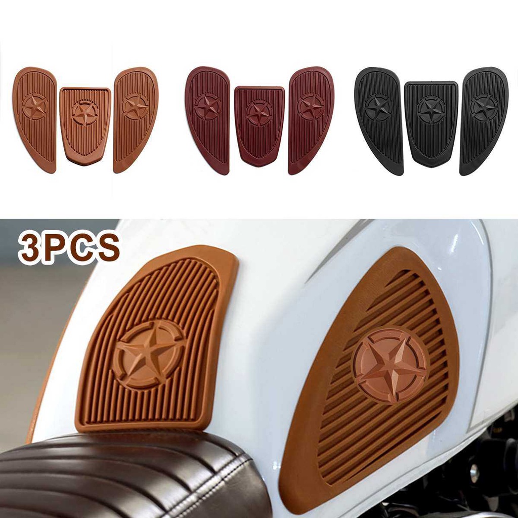 【Fast and Free Delivery】 3Pcs Retro Motorcycle Cafe Racer Gas Fuel Rubber Sticker Protector Side Kne