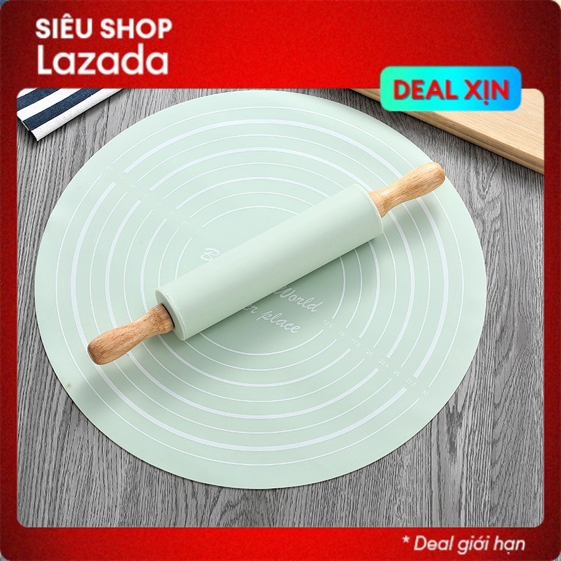 Bộ thảm làm bánh silicon kèm cán lăn bột silicone - dụng cụ làm bánh, nhào bột dễ vệ sinh