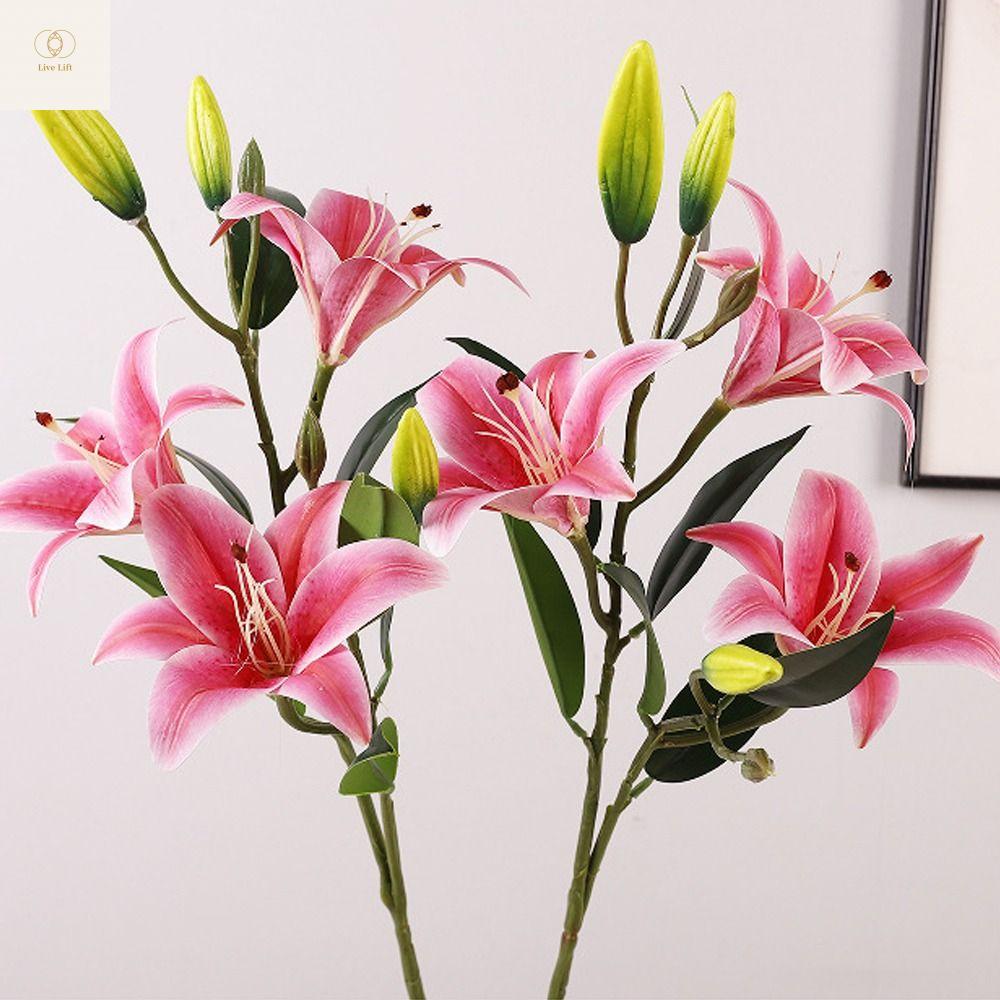 DFYER56 80cm Cành hoa giả Nhựa Cảm ứng thật Hoa nâu Lilium lụa Trang trí bình hoa Tự làm Thủ công Hoa giả Trang trí văn phòng tại nhà