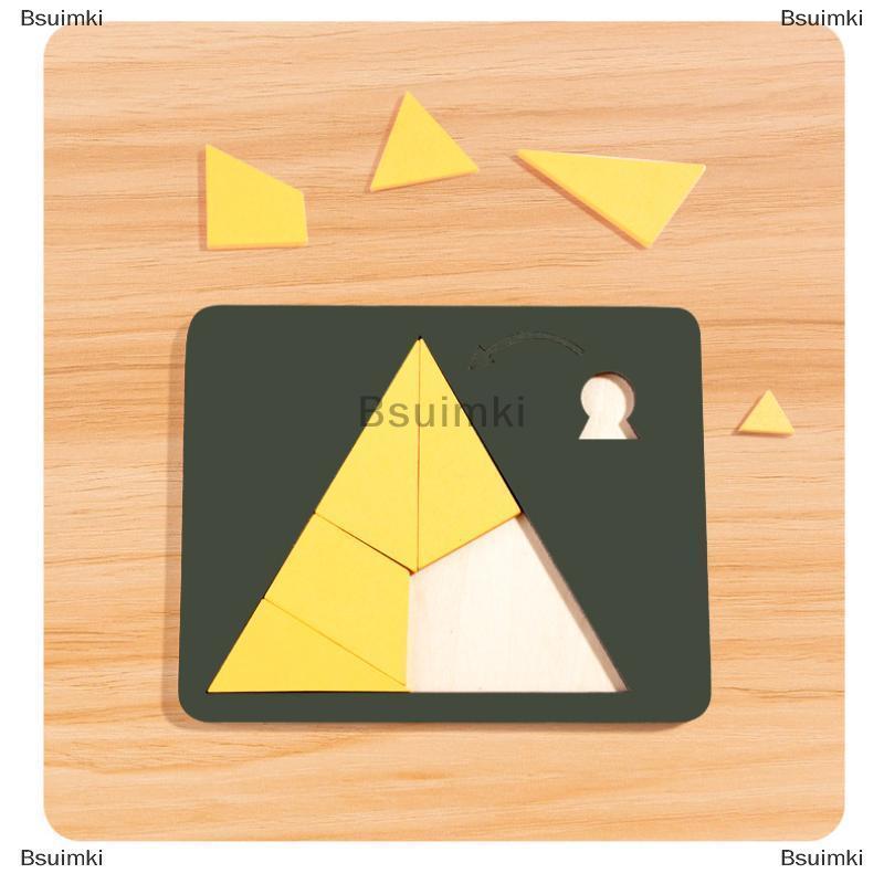 [COD] Bsuimki 1 bộ đồ chơi trẻ em bằng gỗ câu đố hình học thách thức không thể đốt cháy não giải nén Iq Tangram trêu ghẹo não ghép hình câu đố cho người lớn