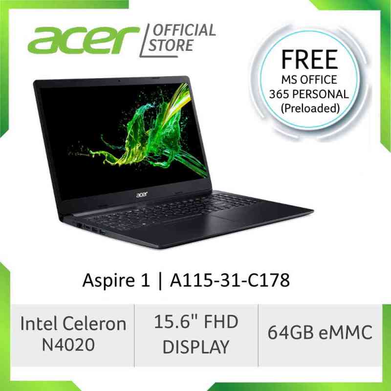 Acer Aspire 1 A115-31-C178 Laptop (Black) 15.6-Inch FHD Display With Preloaded Microsoft Office 365 Personal