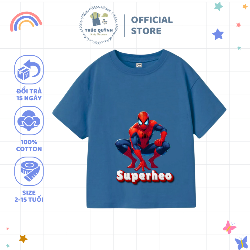 Áo thun cho bé Trúc Quỳnh Kids in hình spiderman size từ 12-52kg 100% cotton mềm mịn, mặc mát - MSP58 - 7