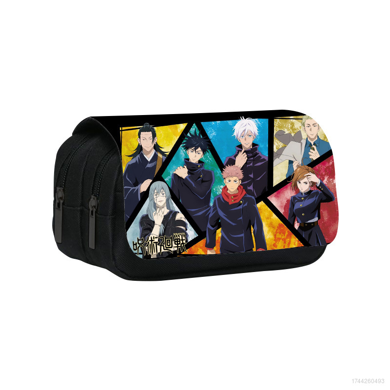 LZ69 Beg pensel Jujutsu Kaisen, Sarung berganda, Beg alat tulis bercetak anime, untuk sekolah rendah dan menengah Stationery L69Z