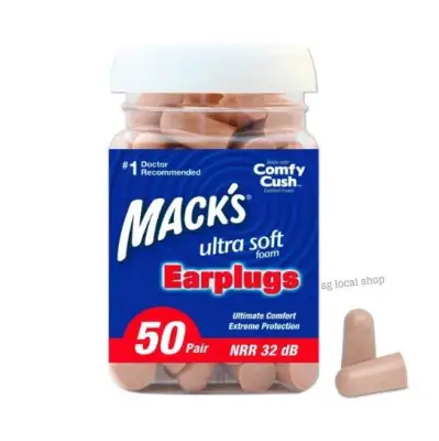 [SG In-Stock] 50 pairs - Mack's Ultra Soft Foam (Beige) Earplugs Macks 32dB Highest NRR, Comfortable Ear Protection Plugs Sleeping, Snoring, Travel, Concerts, Studying, Loud Noise, Work