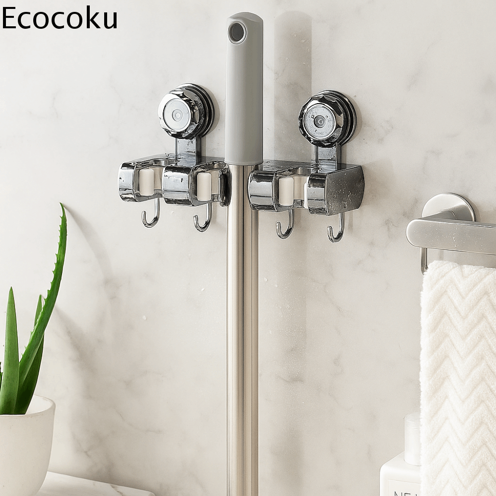 ECOCOKU Lỗ miễn phí Kẹp lau nhà Đa năng Giá treo tường Móc treo tường Dễ dàng cài đặt Nhựa Móc hút chân không Bếp