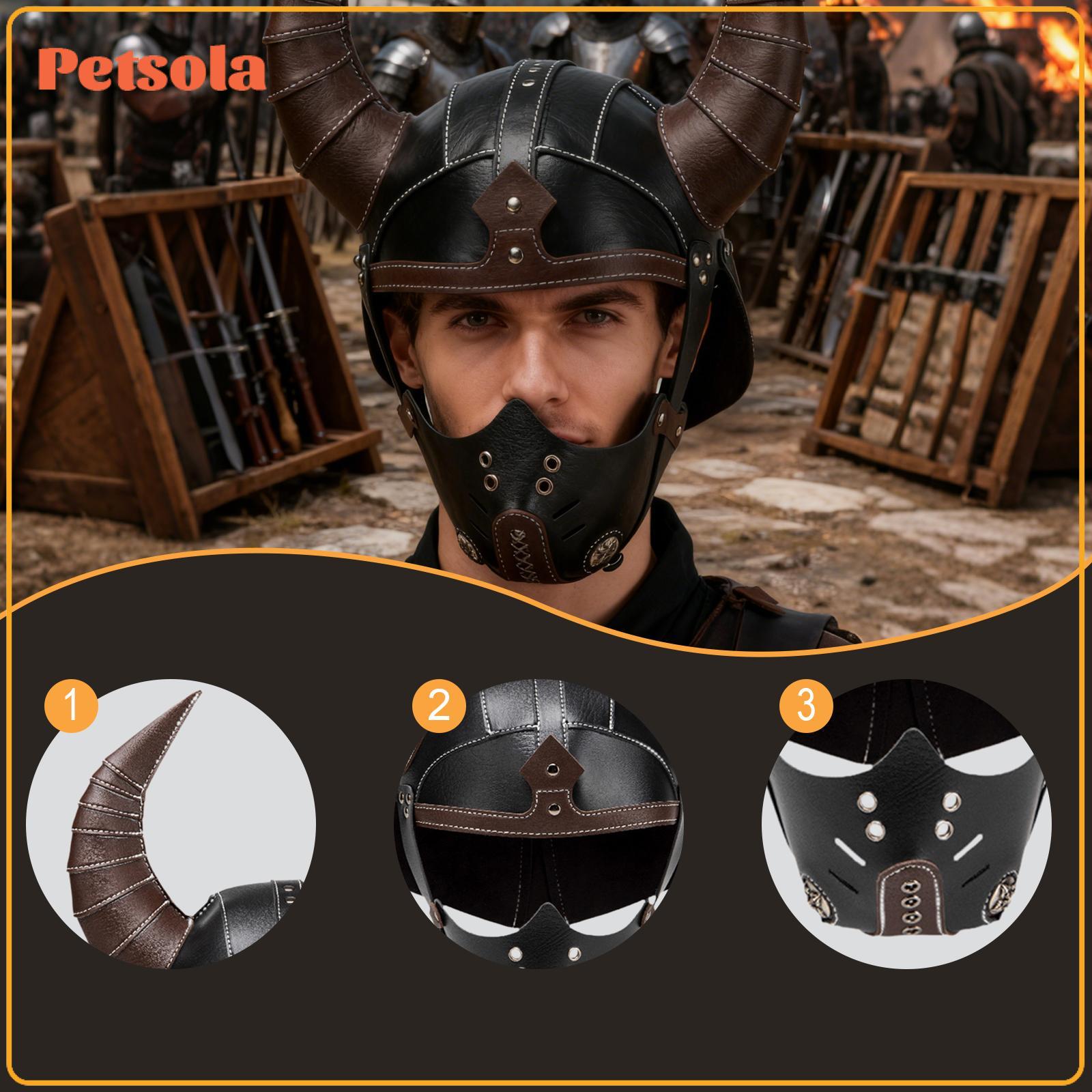 ของเล่นและของสะสม PETSOLA ยุคกลาง Horned หมวกกันน็อคไวกิ้งหน้ากากนักรบคอสเพลย์ Headpiece ผู้ใหญ่ Unisex PU หนังฮาโลวีนชุดแฟนซี Prop ราคา 4,972 บาท*ส่งฟรี