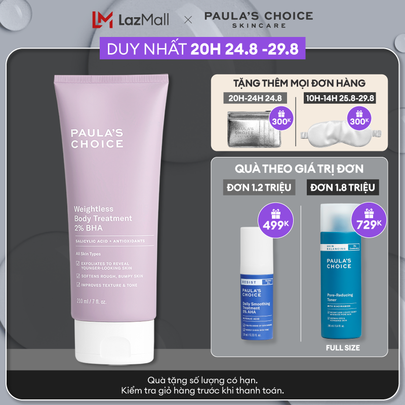 Kem dưỡng thể ngừa viêm lỗ chân lông Paula’s Choice RESIST WEIGHTLESS BODY TREATMENT WITH 2% BHA 5700