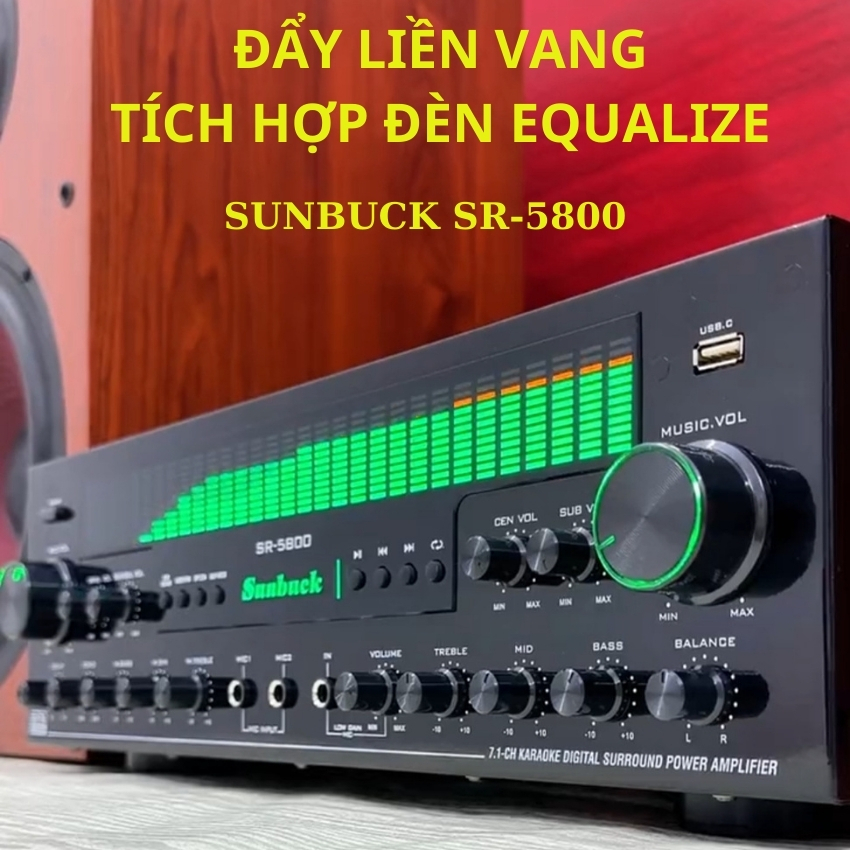 Amply karaoke bluetooth Sunbuck SR 5800,Amly công suất lớn 1200w, âm ly 7.1, Âm ly kèm giàn equalize