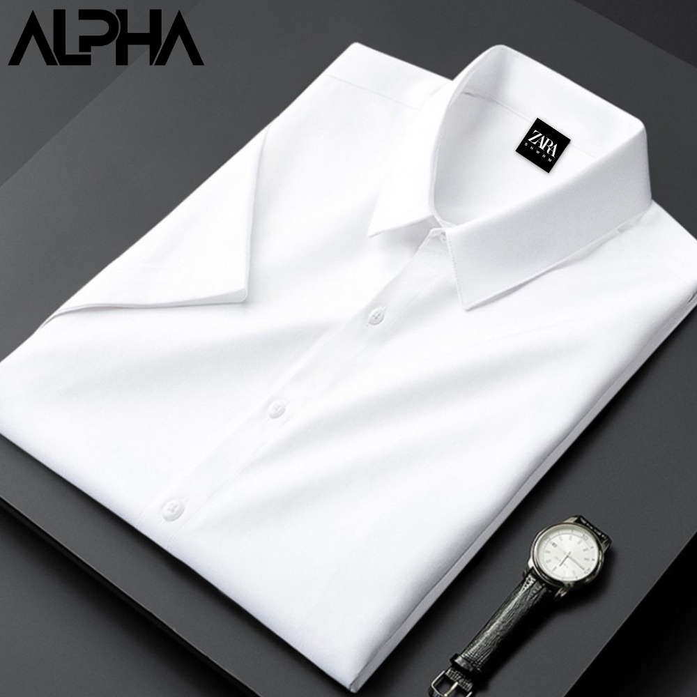 Áo sơ mi nam tay ngắn Trắng Đen GEN ALPHA, Vải Chéo Thái mềm mịn, co giãn, thoáng khí Sơ mi Trắng Đen Tay Ngắn BASIC