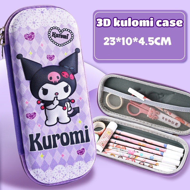 3D ​Kuromi Pencil Case Large Capacity Zipper Stationery Box Cartoon Student Case Pencil Gift for Kid
