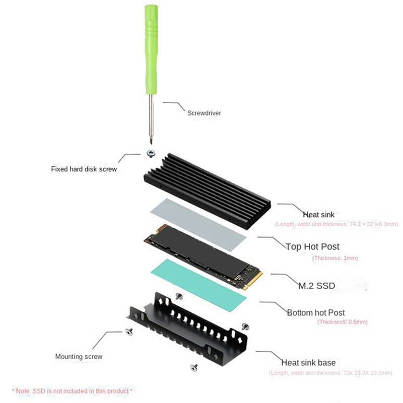 M.2 2280 NVMe Heatsink M.2 SSD Heatsink Cooling Pad Aluminum Dissipation with Thermal Pad for M2 228