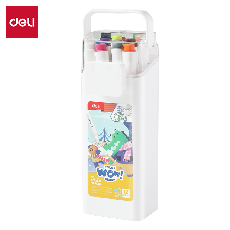 Deli Acrylic Marker Pen Set PP tube Thin Triangular Rod Acrylic Marker Pen (Mixed) EC192 (12/24/36/48/60 colors/tube)