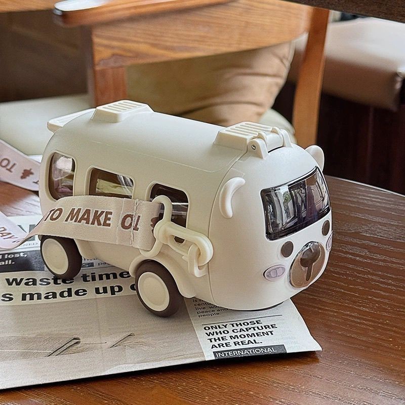 Bình nước xe buýt cho bé tập uống bình nước hình ô tô bus 500ML cho bé đi học có dây đeo tiện