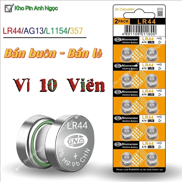 Pin ag13 / lr44 / sr44sw / a76 / 357 / l1154f - vỉ 10 viên