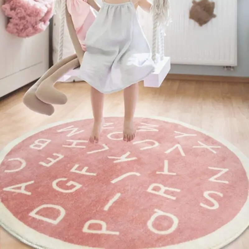 Fluffy Round Carpet For Living Room Modern Kids Carpet Baby Rug Alphabet