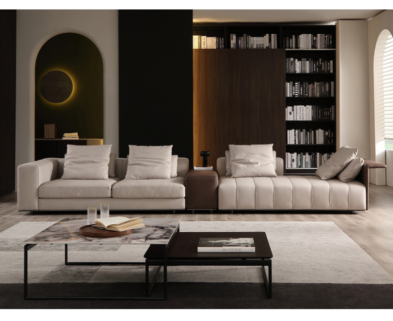 Sofá italiano minimalista de piel, teclas de piano, moderno, minimalista, nórdico, arte en piel, villa italiana, muebles de sala de estar de lujo y luminosos