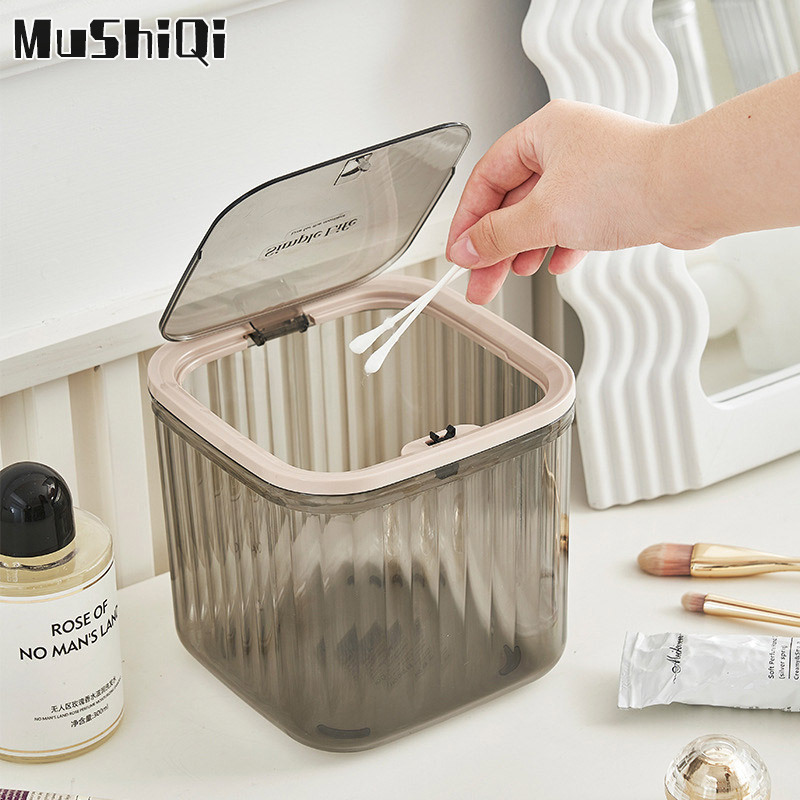 garbage can Garbage can with cover push type Room trash can Mini desktop trash can Transparent paper basket Bedside trash can ราคา 89 บาท*ส่งฟรี