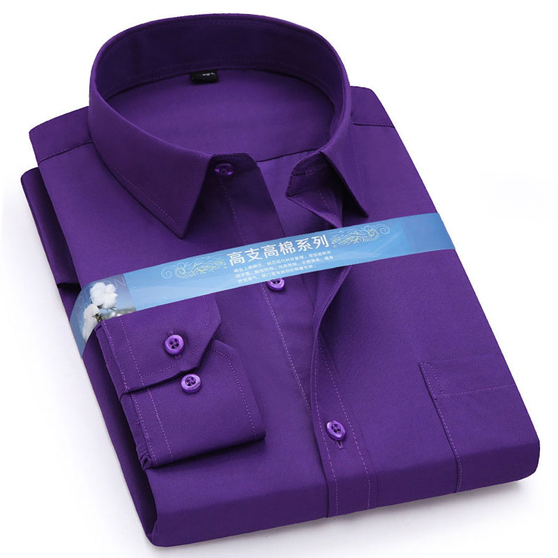 2 người đàn ông của áo váy thời trang mới Twill rắn kinh doanh chính thức Tay áo dài trắng xanh Lam tím đen thanh lịch nam xã hội giản dị áo sơ mi