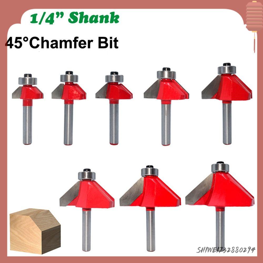 SHIWEI732880294 Bền Thân 6.35mm Mũi khoan Dao phay Vát 45 độ Dụng cụ chế biến gỗ Mũi Bộ định tuyến