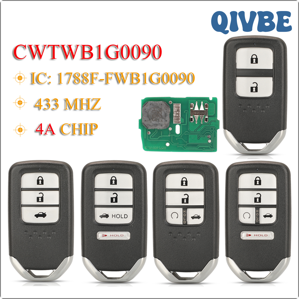 QIVBE jingyuqin CWTWB1G0090 Car Keyless Smart Remote Key Fob 433MHz FSK 4A Chip For Honda Accord NEW Inspire Envix Accord Crider City BIHEG