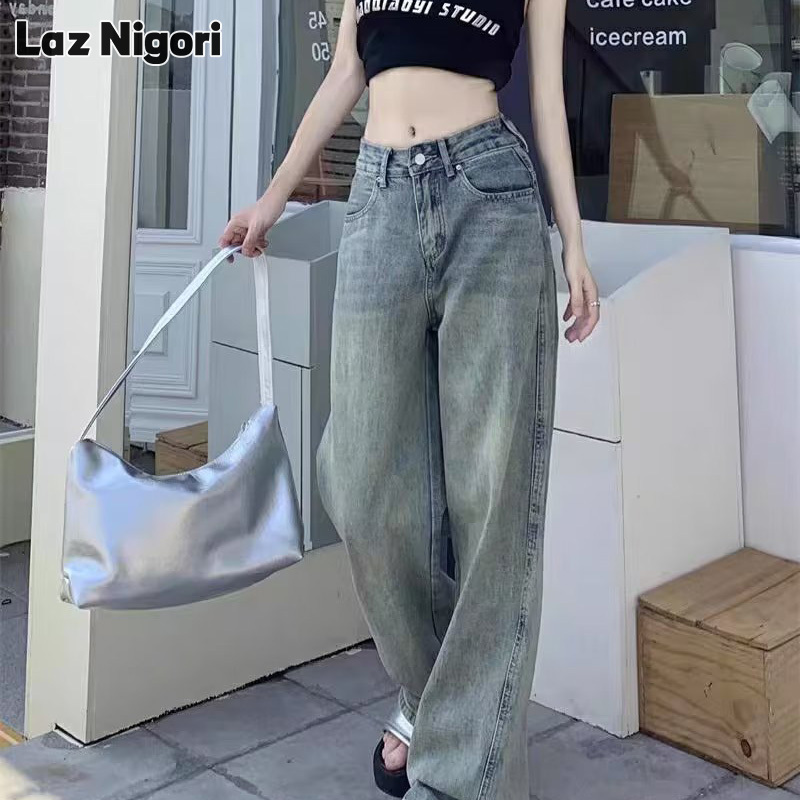 Laz nigori Mỹ Quần Bò xẻ eo cao sàn Quần Legging rộng lau quần cho phụ nữ