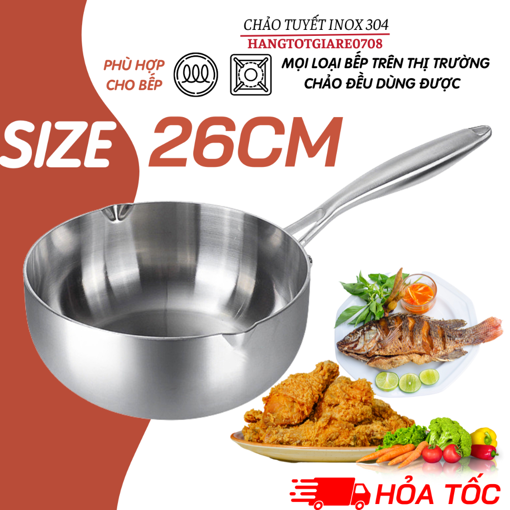 Chảo Tuyết Inox Nguyên Khối Chống Dính SEKA Chảo Sâu Lòng Inox 304 Đủ Kích Thước Phù Hợp Mọi Loại Bế