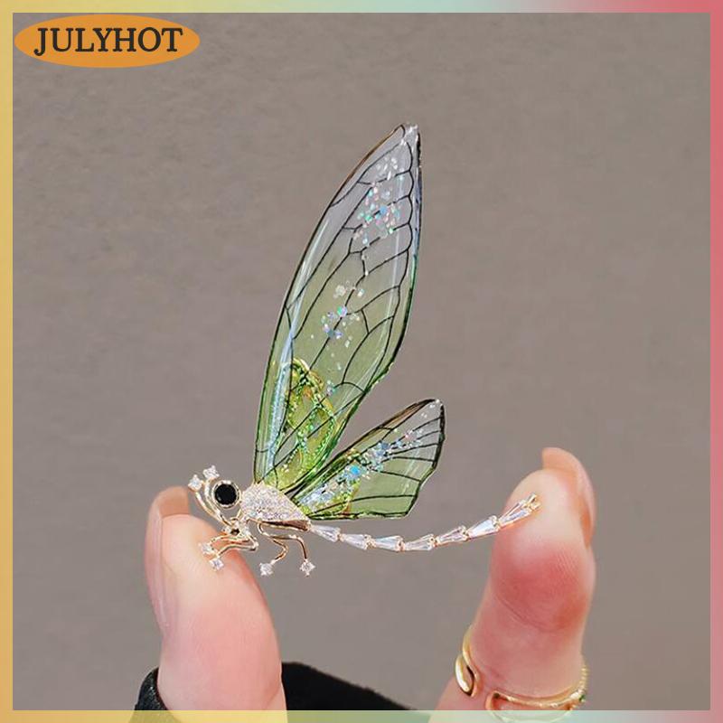 JULYHOT Màu xanh lá cây Violet 2 màu thiết kế thích hợp cao cấp cảm giác chuồn chuồn Trâm ánh sáng sang trọng phù hợp với pin cá tính thời trang Corsage phụ kiện