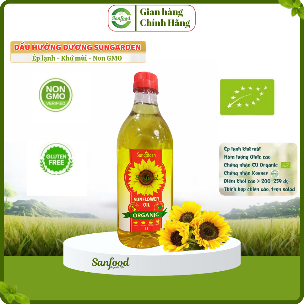 Dầu ăn hướng dương ép lạnh hữu cơ Sungarden 1Lít & Sloboda Organic Nga