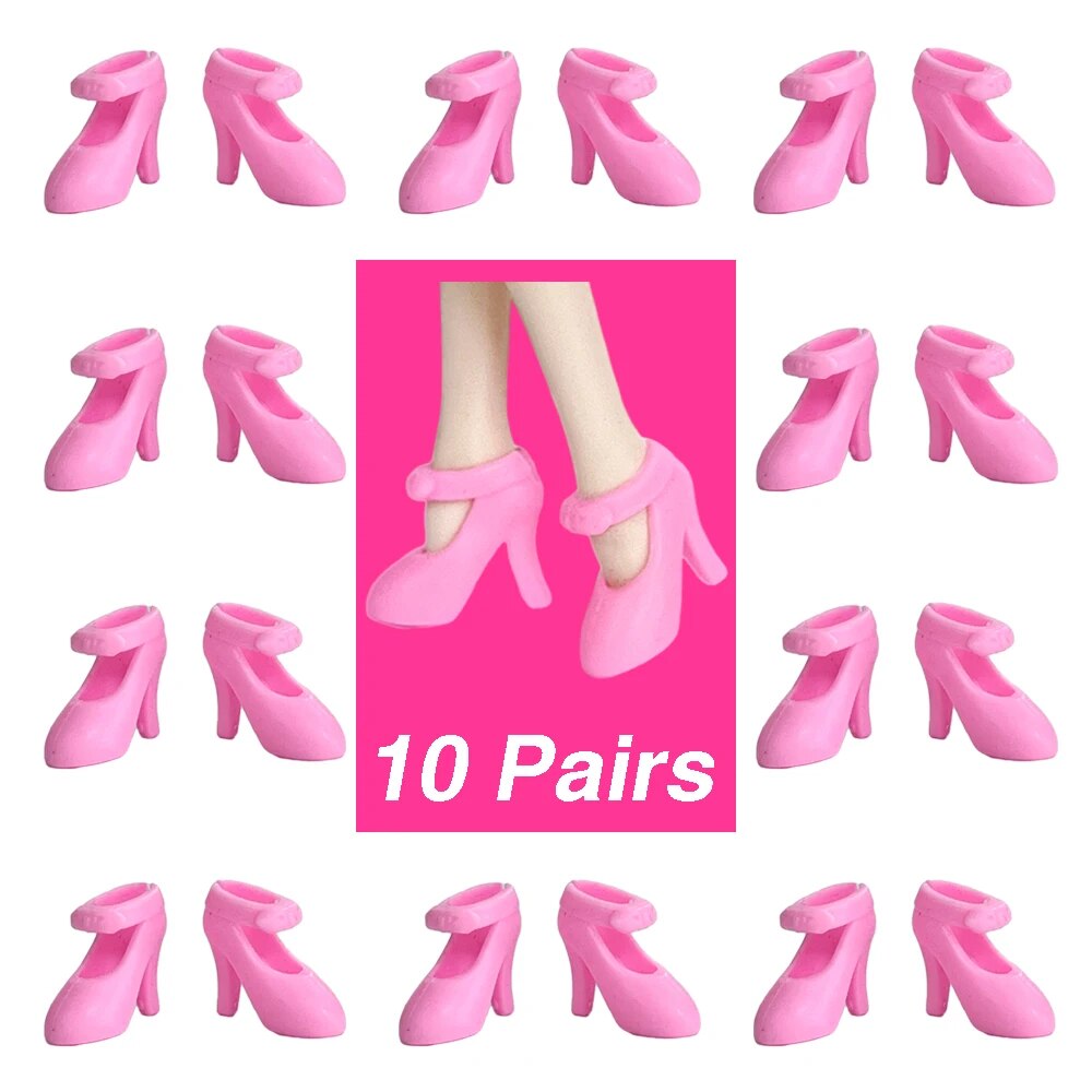 NK 10 Pairs Newest Doll Shoes Fashion Pink Cute High Heels Noble Beautifu