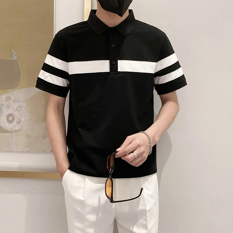 Nam sọc polo Áo sơ mi nam mùa hè của nam giới quần short tay áo polo kinh doanh quần áo sang trọng người đàn ông thời trang TEE Áo sơ mi thương hiệu Polos