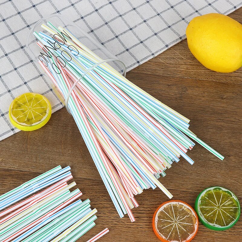 【】 100pcs Straw Flexible Plastic Straws 21cm Length Rainbow Drinking Straws Bendy Straw Bar Accessories Multi Color